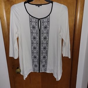Adrianna Pappell Black and White Embroidered Top
